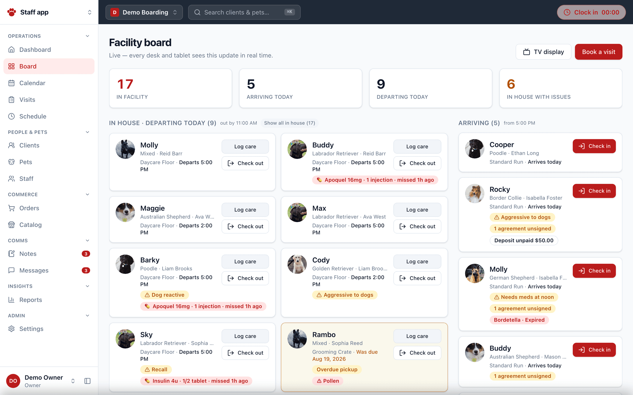 The live Pawdentity facility board